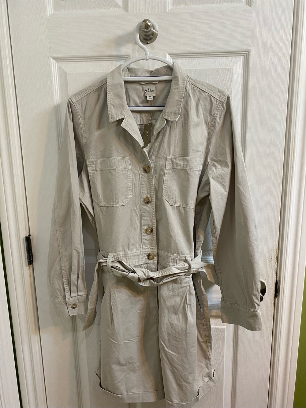 J.Crew Women’s Foundry Chino Short Jumpsuit Romper Size 16 Stone Long Sleeve NWT